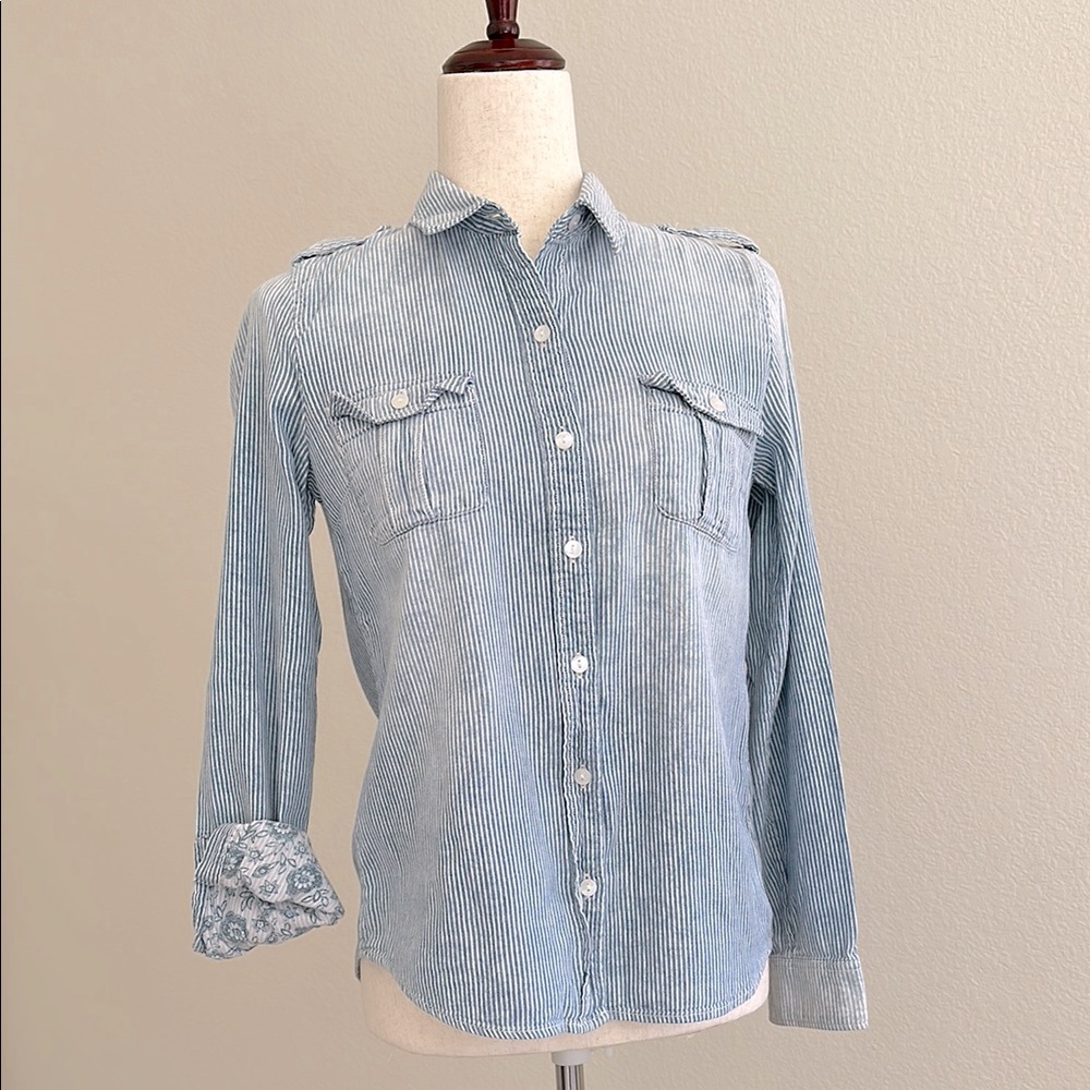 Lucky Brand Stripe Double Weave Cotton Shirt S